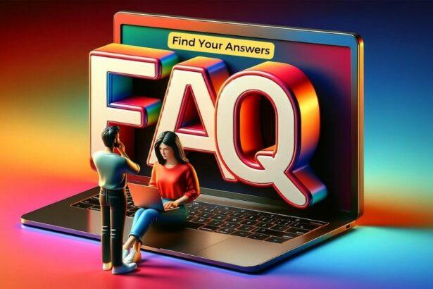 a_photo_realistic_image_of_a_bold_3D__FAQ_letters_displayed_on_a_laptop_screen_A_woman_is_operating_the_laptop_engrossed_in_typing
