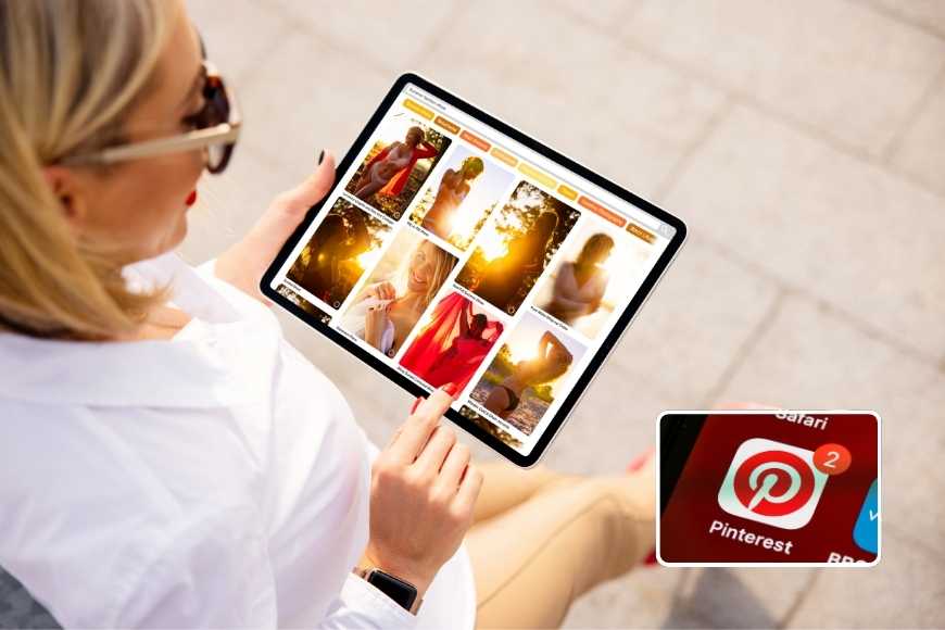 Exploring Pinterest: Woman Browsing Inspirational Content on Tablet