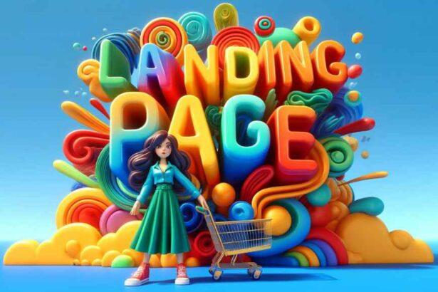 Colorful 3D Illustration of a Woman with a Shopping Cart on a Vibrant Landing Page Concept