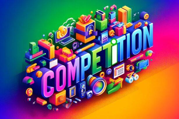 vector_art_illustration_of_the_word_Competition_in_vibrant_3D_letters_on_a_colorful_gradient_background_surrounded_by_variety_of_products
