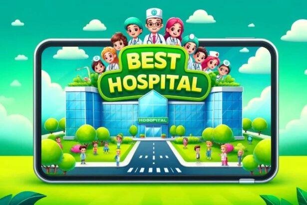 Colorful cartoon-style hospital simulation game with doctors and nurses