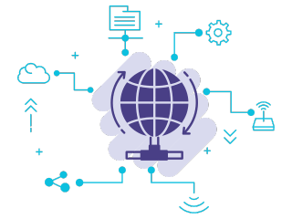 Illustration of cloud hosting with global network and connected icons